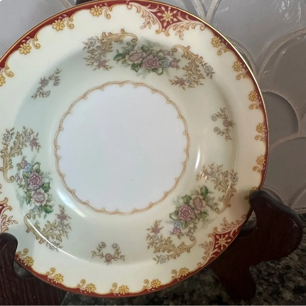 Occupied Japan Vintage Noritake China Cardinal Rose Rim Fruit Sauce Dessert Bowl